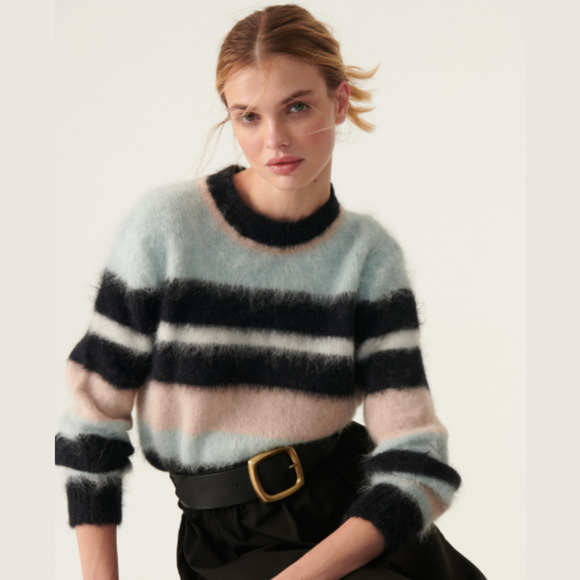 Ba&sh BASH Women's Alpaca blend fuzzy Stripe Lady Pullover Sweater sz Small - Picture 1 of 11